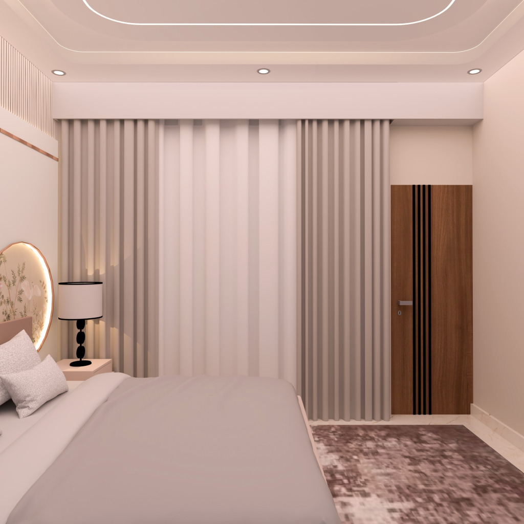 luxury minimal bedroom with wooden accents