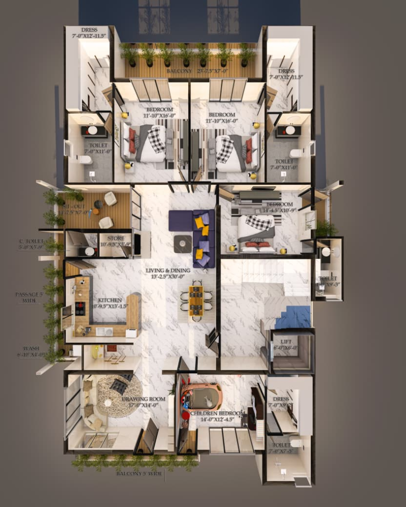 Minimal House Isometric Plan Design
