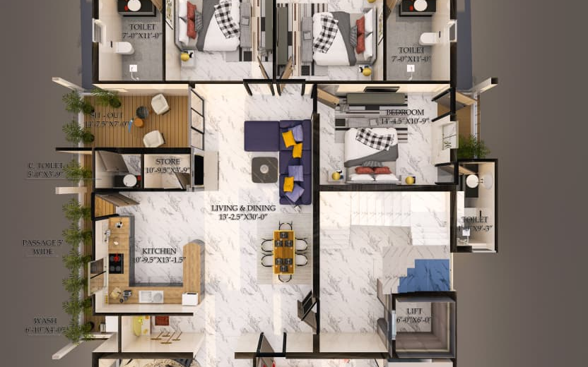 Minimal House Isometric Plan Design