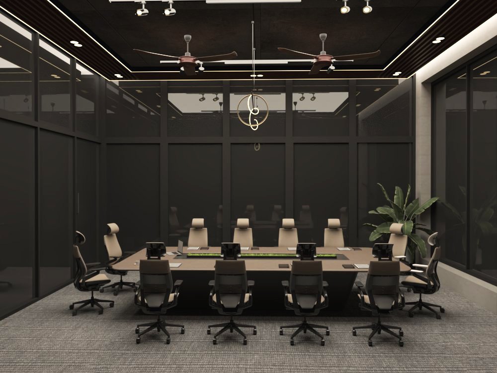 luxury conference room design with pendant lighting